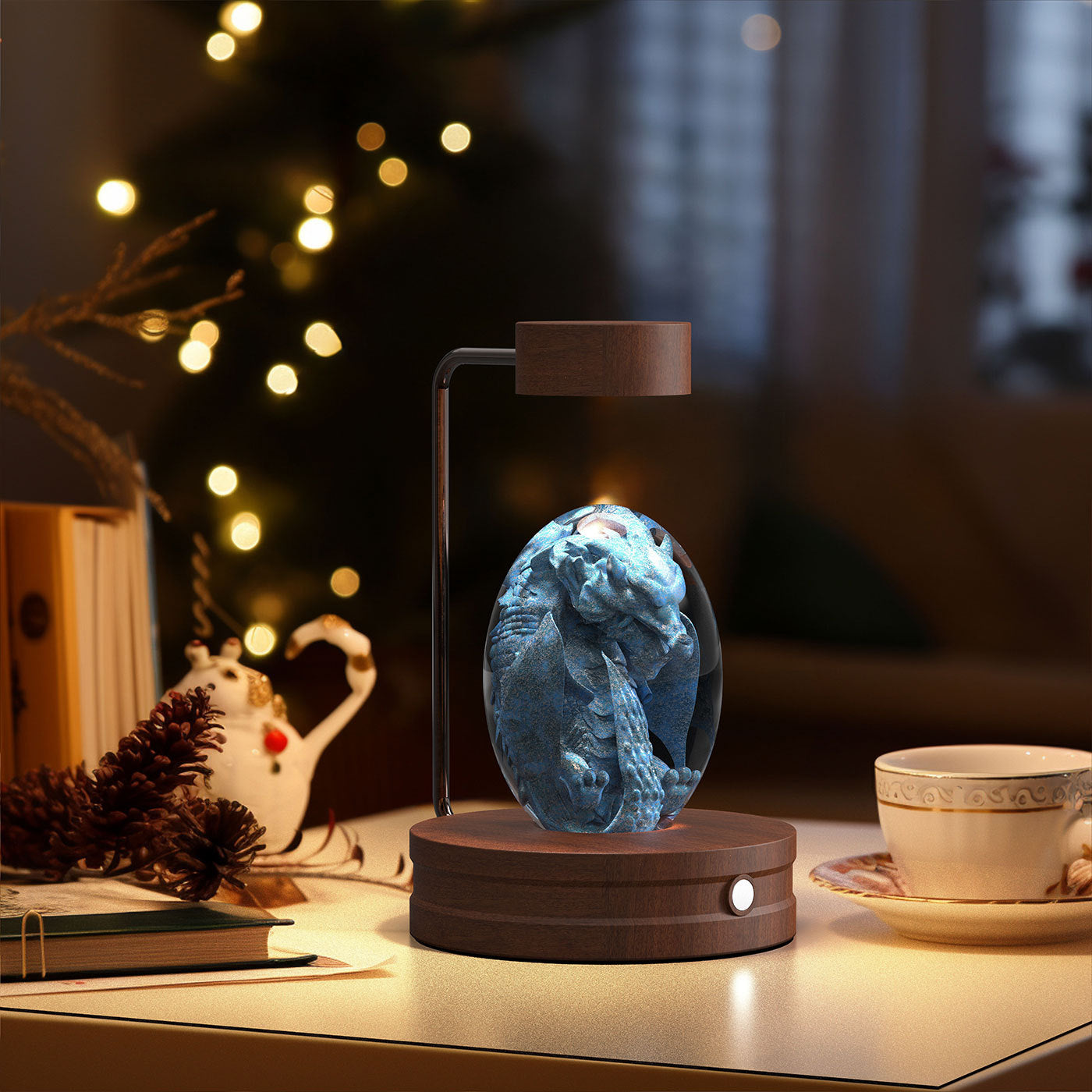 Crystal Ball Dinosaur Night Light – USB Cosmic Bedside Lamp with Warm Light, Birthday Gift
