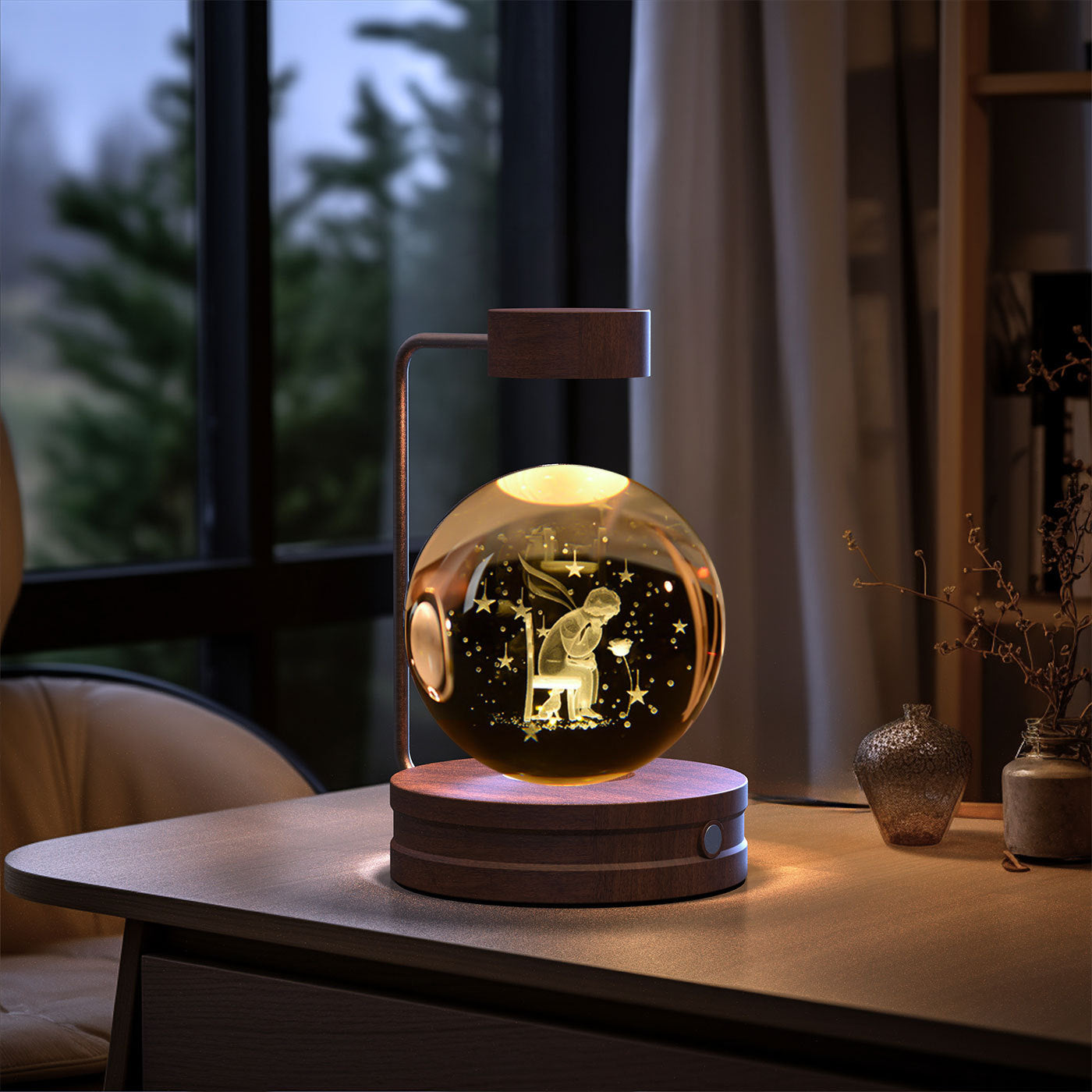 Crystal Ball Dinosaur Night Light – USB Cosmic Bedside Lamp with Warm Light, Birthday Gift