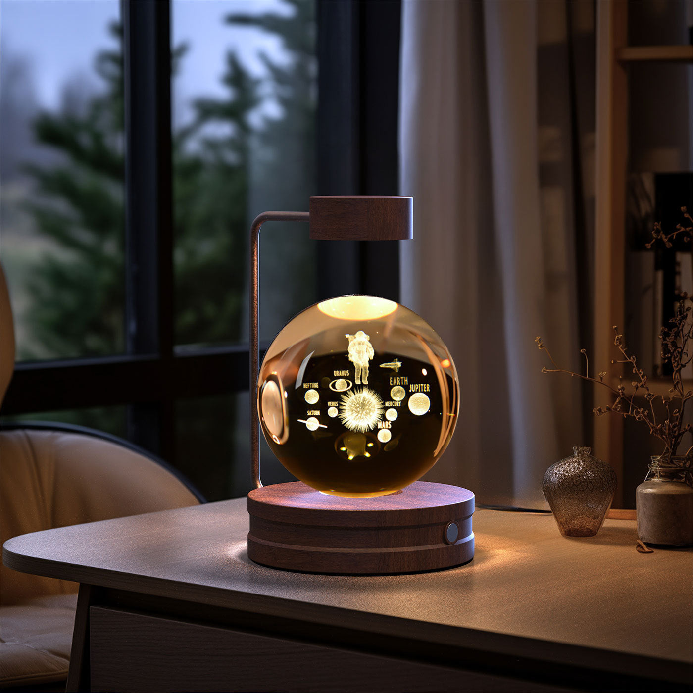 Crystal Ball Dinosaur Night Light – USB Cosmic Bedside Lamp with Warm Light, Birthday Gift