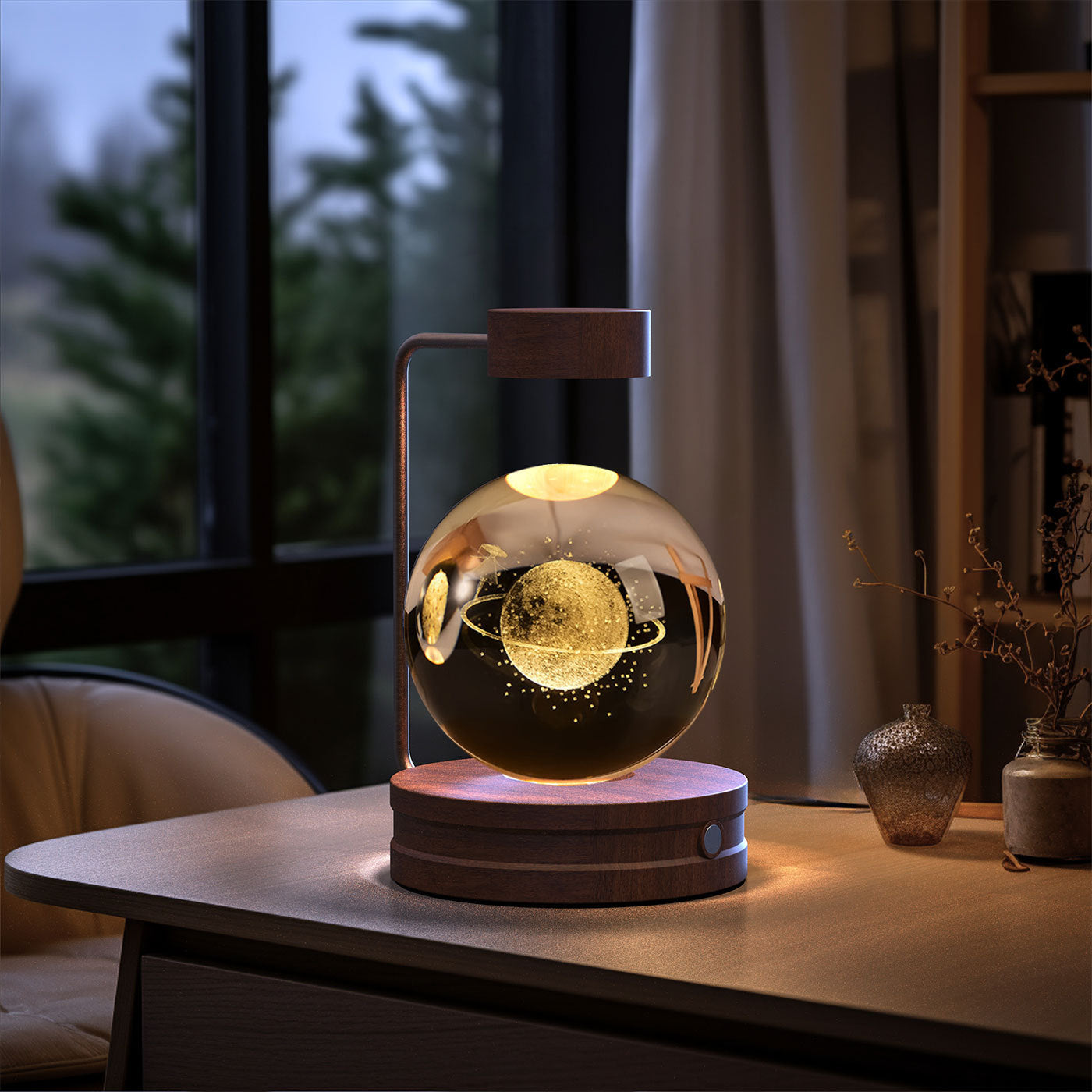 Crystal Ball Dinosaur Night Light – USB Cosmic Bedside Lamp with Warm Light, Birthday Gift