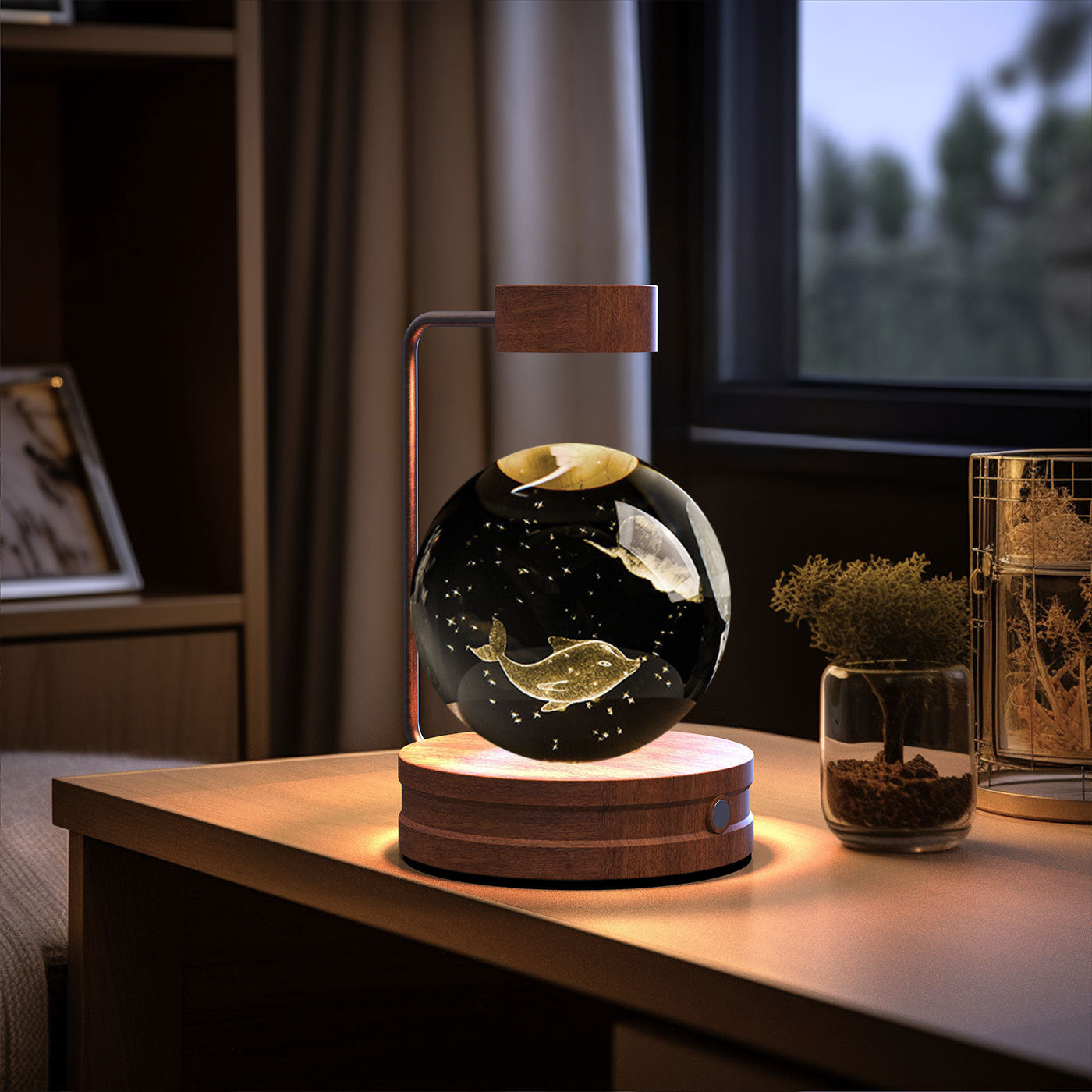 Crystal Ball Dinosaur Night Light – USB Cosmic Bedside Lamp with Warm Light, Birthday Gift