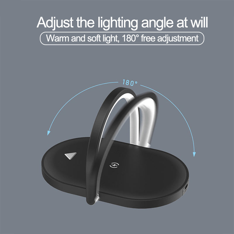 Wireless Charging Dock with Adjustable Reading Lamp – Perfect for Bedside, Desk, or Travel Use