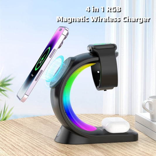 4-in-1 Magnetic Wireless Charger – Fast Charging Station with Atmosphere Light for iPhone, Apple Watch & AirPods Pro