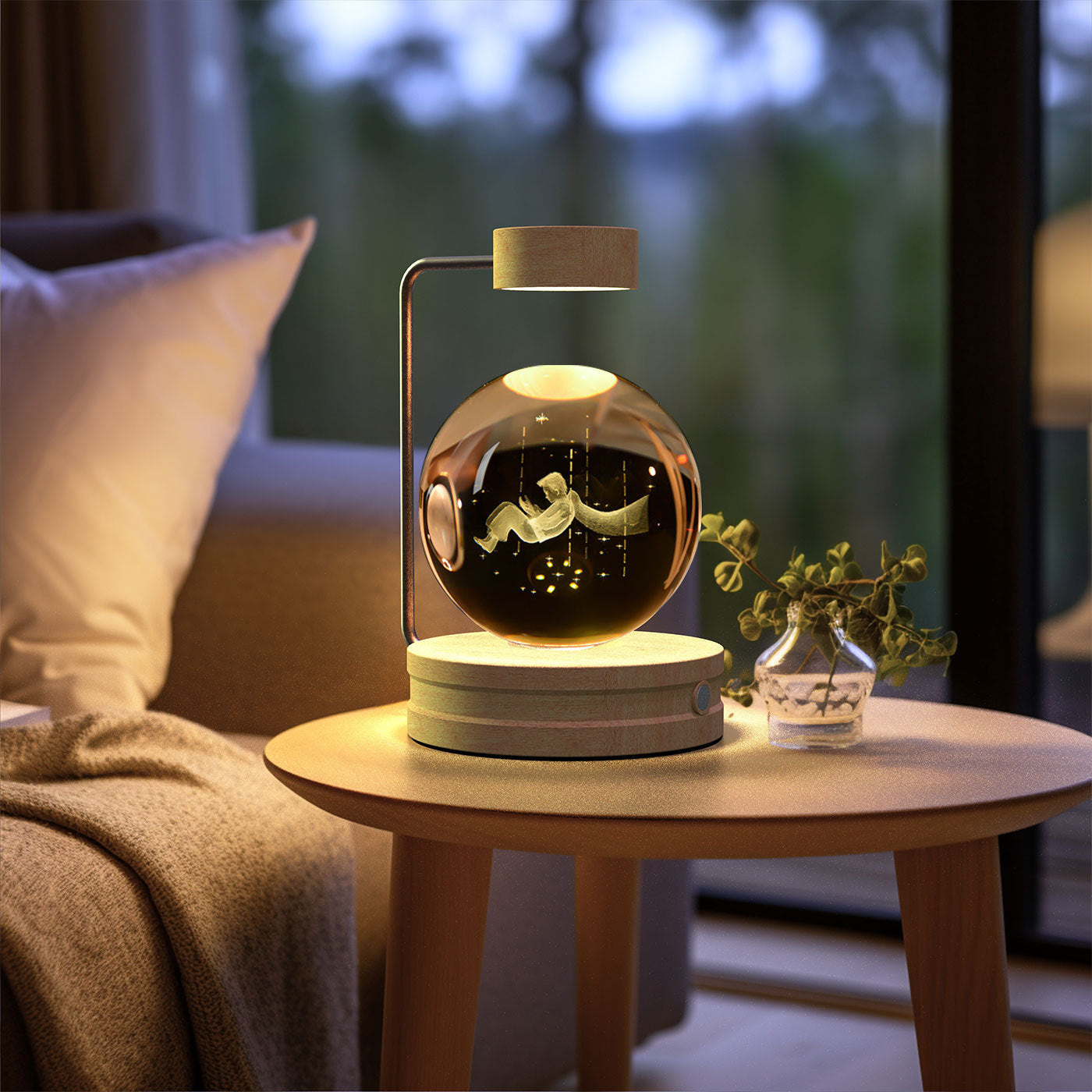 Crystal Ball Dinosaur Night Light – USB Cosmic Bedside Lamp with Warm Light, Birthday Gift