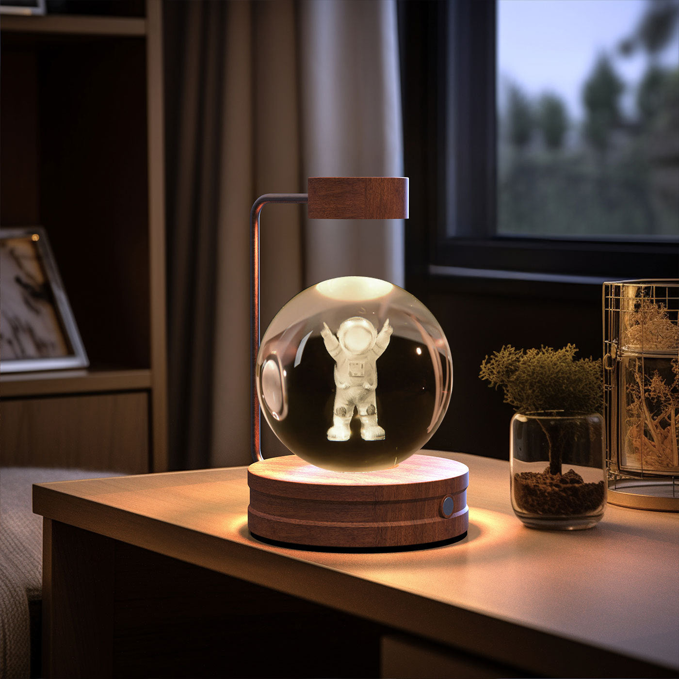 Crystal Ball Dinosaur Night Light – USB Cosmic Bedside Lamp with Warm Light, Birthday Gift
