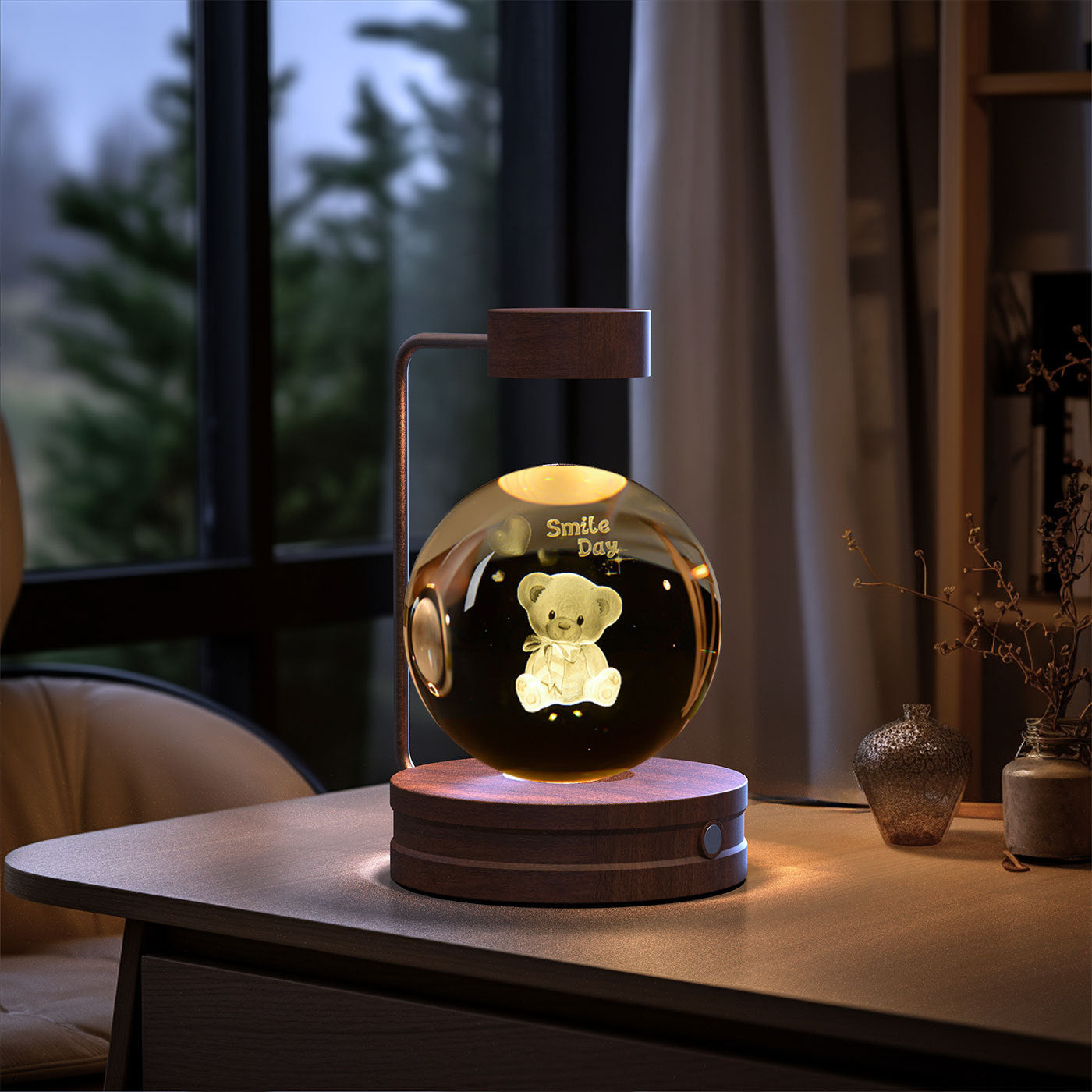 Crystal Ball Dinosaur Night Light – USB Cosmic Bedside Lamp with Warm Light, Birthday Gift