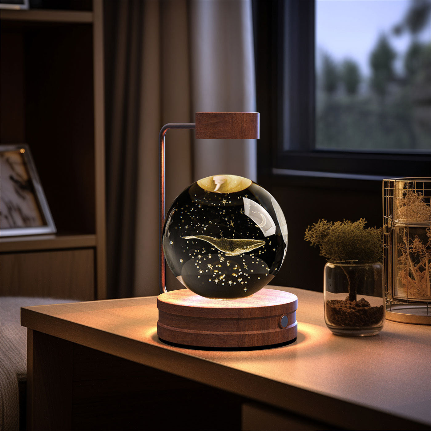 Crystal Ball Dinosaur Night Light – USB Cosmic Bedside Lamp with Warm Light, Birthday Gift