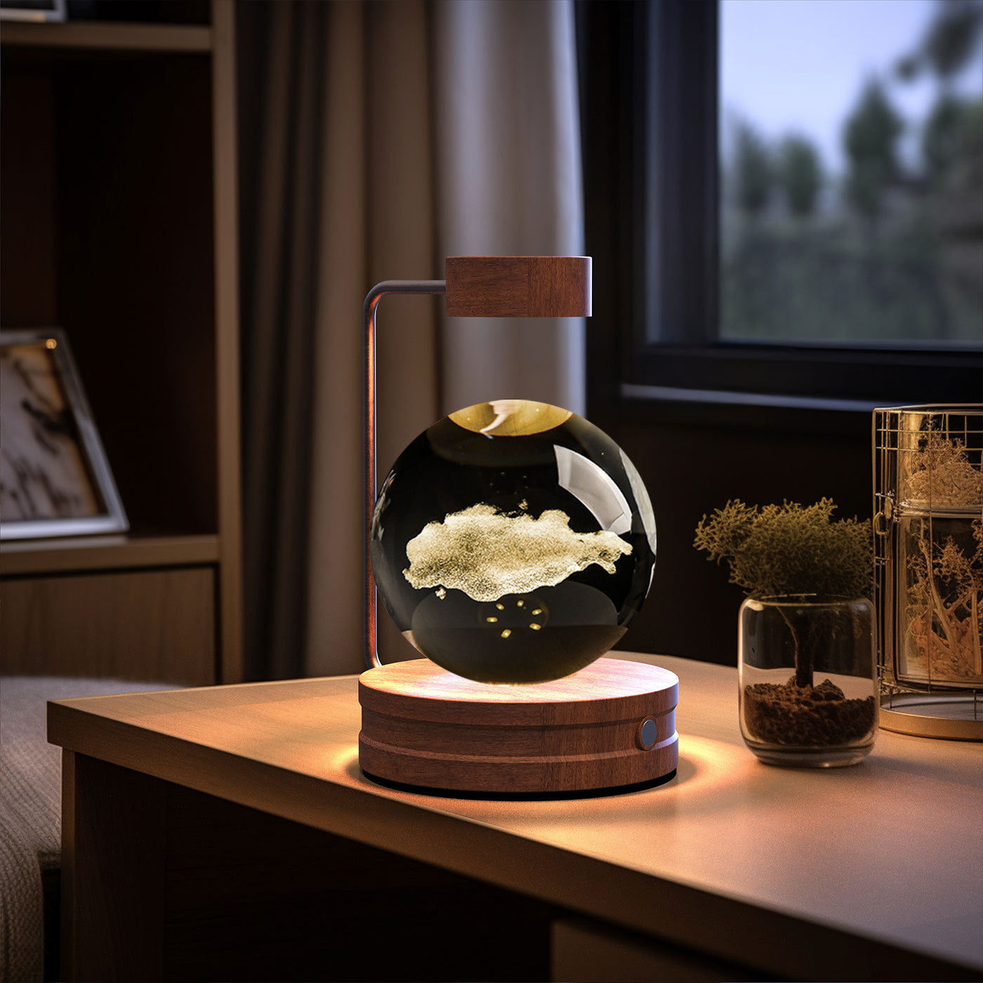 Crystal Ball Dinosaur Night Light – USB Cosmic Bedside Lamp with Warm Light, Birthday Gift