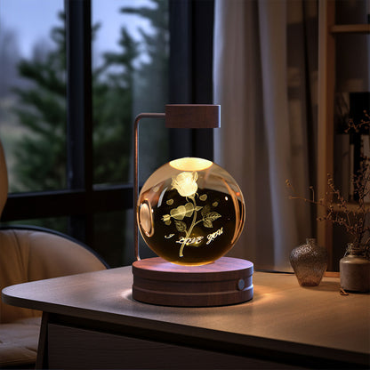Crystal Ball Dinosaur Night Light – USB Cosmic Bedside Lamp with Warm Light, Birthday Gift