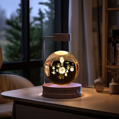Crystal Ball Dinosaur Night Light – USB Cosmic Bedside Lamp with Warm Light, Birthday Gift