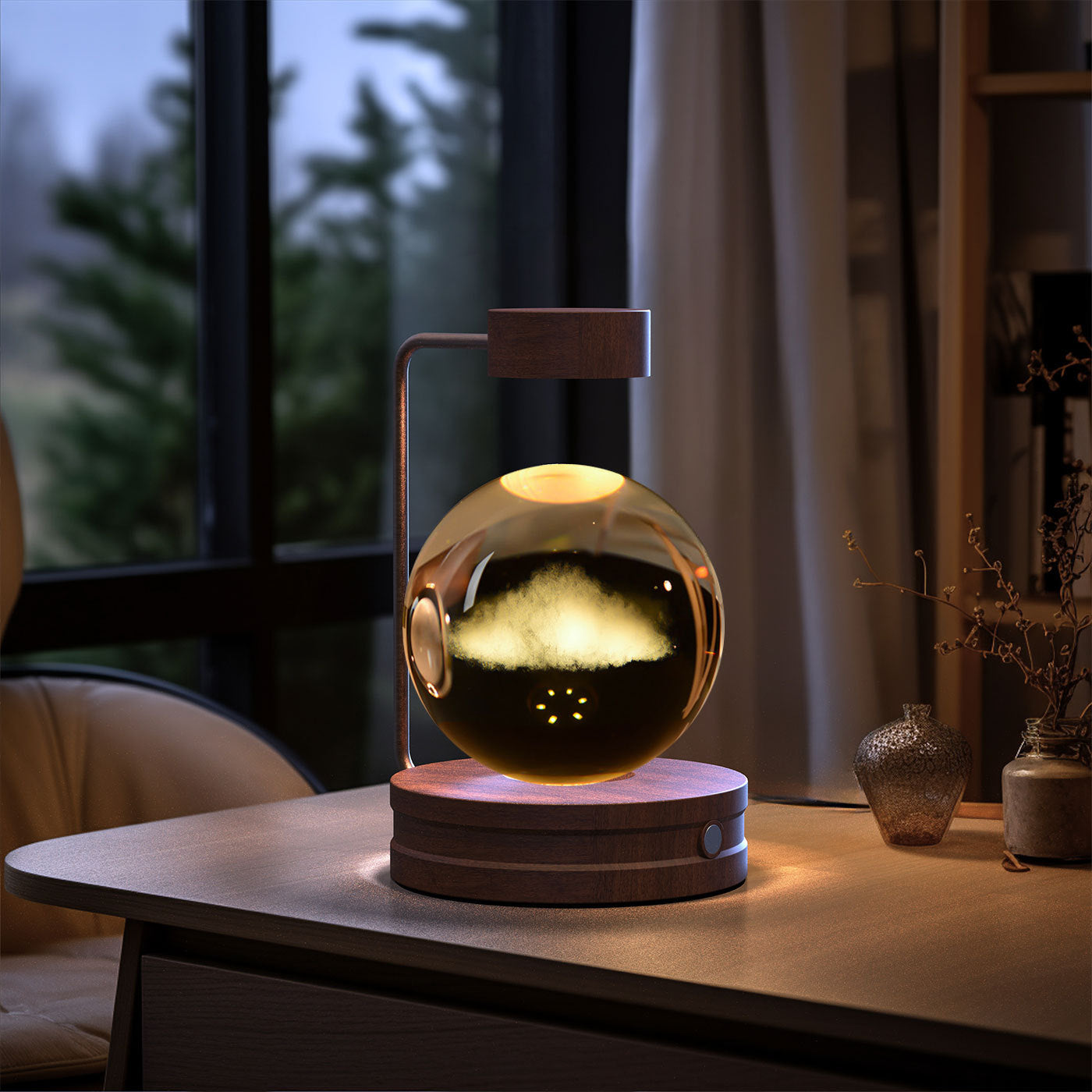 Crystal Ball Dinosaur Night Light – USB Cosmic Bedside Lamp with Warm Light, Birthday Gift