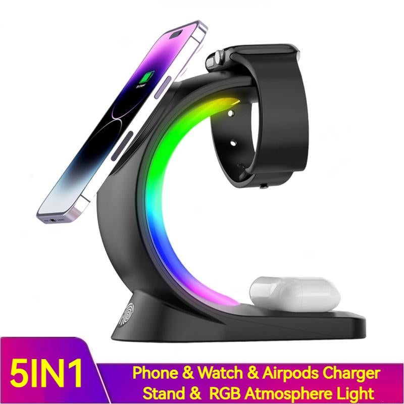 4-in-1 Magnetic Wireless Charger – Fast Charging Station with Atmosphere Light for iPhone, Apple Watch & AirPods Pro