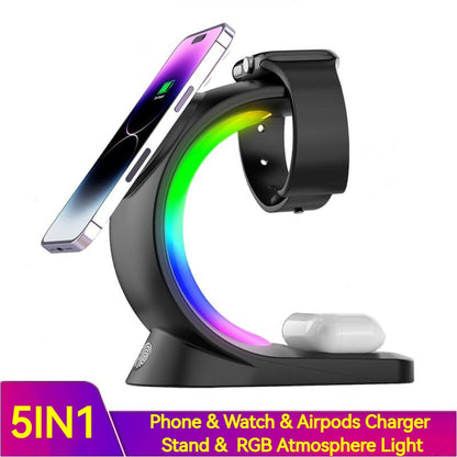 4-in-1 Magnetic Wireless Charger – Fast Charging Station with Atmosphere Light for iPhone, Apple Watch & AirPods Pro