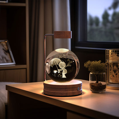 Crystal Ball Dinosaur Night Light – USB Cosmic Bedside Lamp with Warm Light, Birthday Gift