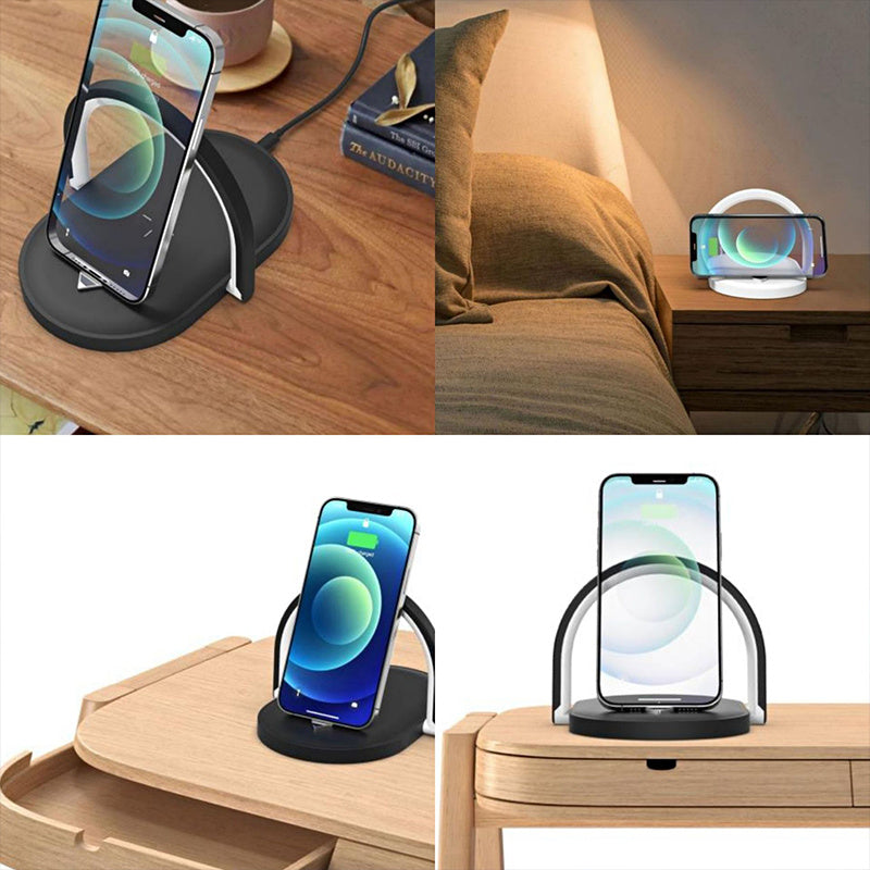Wireless Charging Dock with Adjustable Reading Lamp – Perfect for Bedside, Desk, or Travel Use