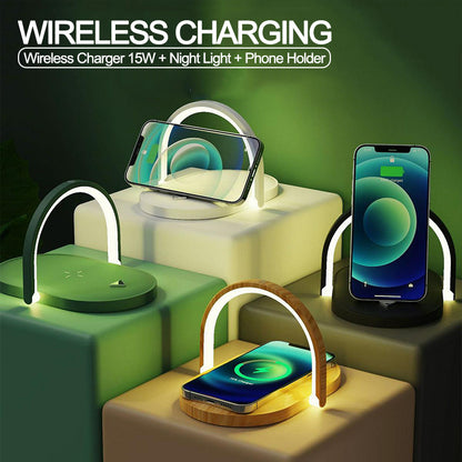 Wireless Charging Dock with Adjustable Reading Lamp – Perfect for Bedside, Desk, or Travel Use