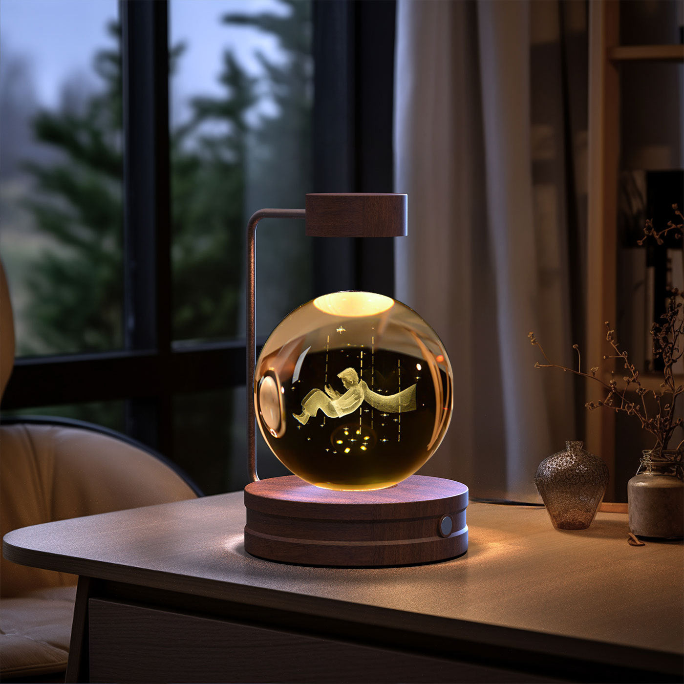 Crystal Ball Dinosaur Night Light – USB Cosmic Bedside Lamp with Warm Light, Birthday Gift