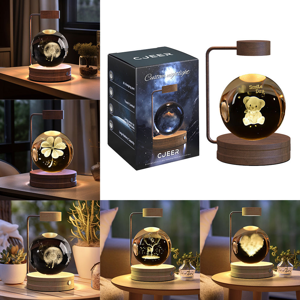 Crystal Ball Dinosaur Night Light – USB Cosmic Bedside Lamp with Warm Light, Birthday Gift