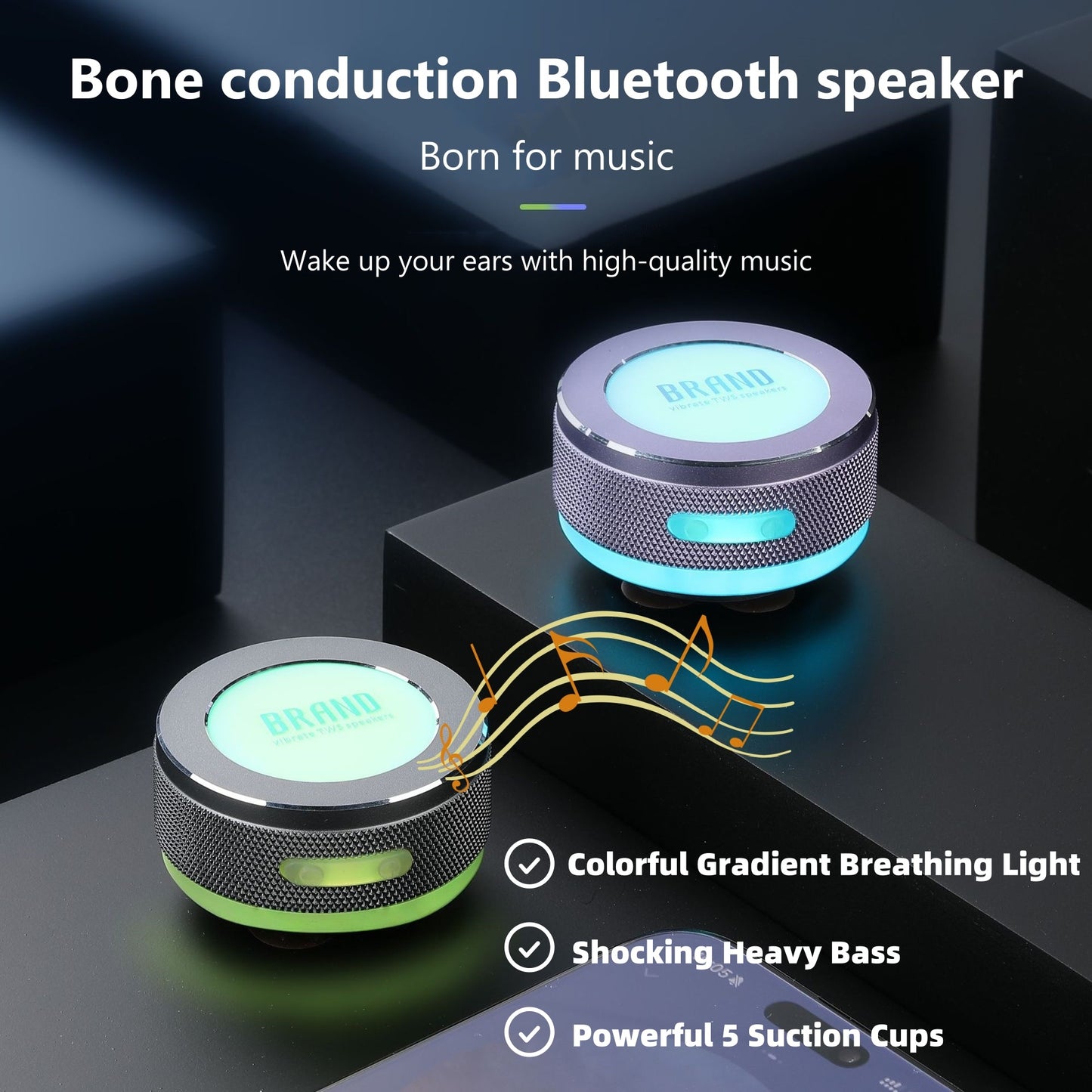 Mini Bone Conduction Bluetooth Speaker – Wireless Vibration Speaker with LED Light & Surface Adsorption